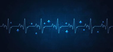 Kalp atışı ve nabız. Dünya Kalp Günü. Hasta kalbinin fonksiyonlarını kontrol etmek için sağlık hizmetleri tıbbi odaklı kalp atışı. Tıbbi uygulamalar, web siteleri ve hastane için modern basit tasarım. vektör.