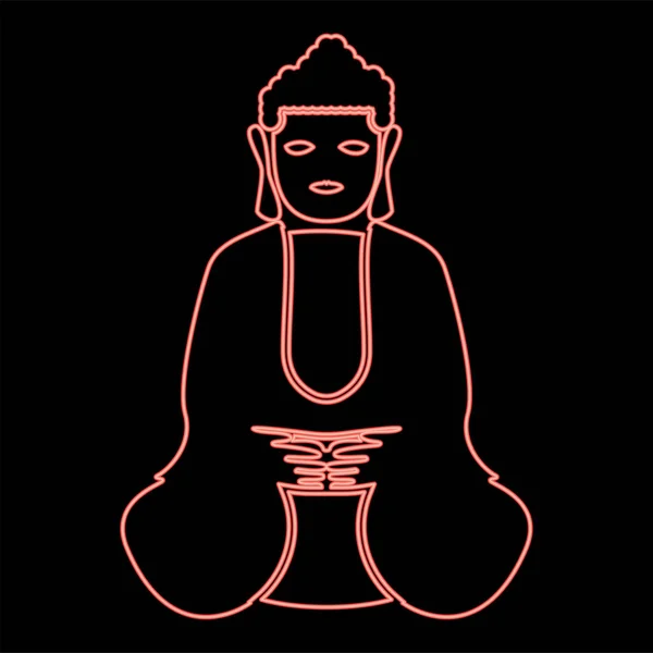 Néon Bouddha Couleur Rouge Vecteur Illustration Image Plat Style Lumière — Image vectorielle