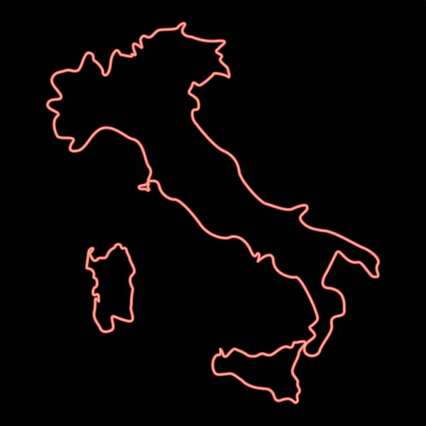 Mappa Neon Italia Colore Rosso Vettore Illustrazione Immagine Piatto Stile — Vettoriale Stock