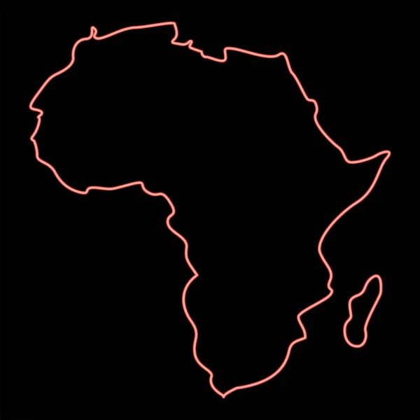 Neonová Mapa Africké Červené Barvy Vektor Ilustrace Obrázek Plochý Styl — Stockový vektor
