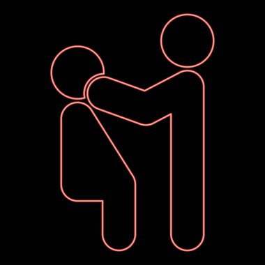 Neon doktoru hasta kırmızı renk vektör illüstrasyon görüntüsünü düz stil ışık olarak inceliyor