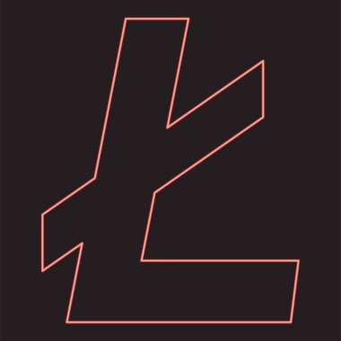 Neon litekoin kırmızı renk vektör resimleme düz stil ışık