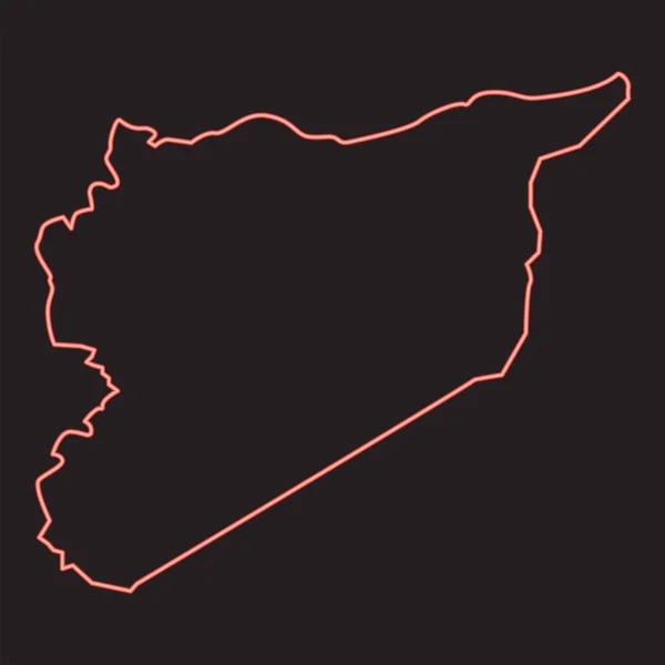 Mappa Neon Syria Colore Rosso Vettoriale Illustrazione Immagine Stile Piatto — Vettoriale Stock