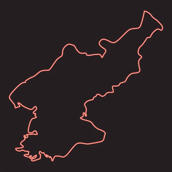 Carte Néon Corée Nord Illustration Vectorielle Couleur Rouge Image Style — Image vectorielle
