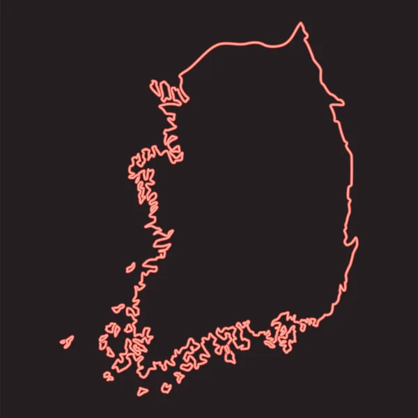 Neonová Mapa Jižní Koreje Červená Barva Vektor Ilustrace Obrázek Plochý — Stockový vektor