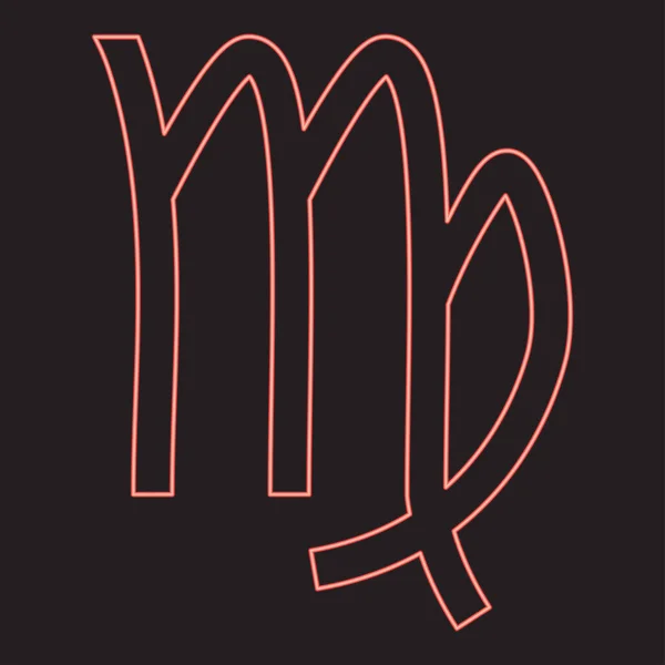 Neon Szűz Szimbólum Zodiákus Piros Színű Vektor Illusztráció Kép Lapos — Stock Vector