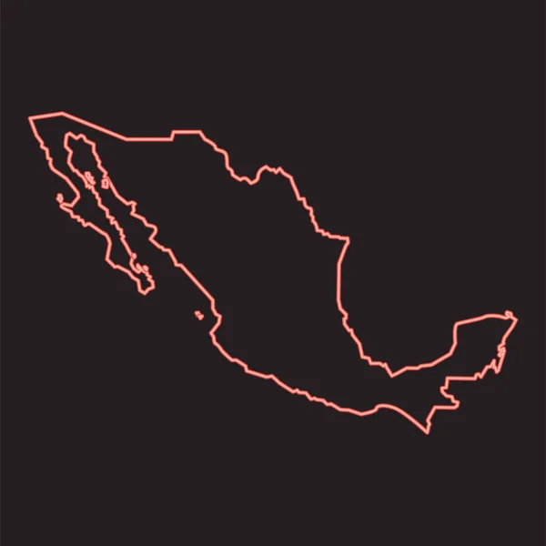 Neón Mapa Mexico Color Rojo Vector Ilustración Imagen Plano Estilo — Vector de stock