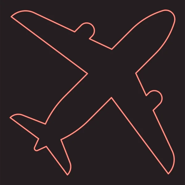 Неоновый Самолет Красный Цвет Вектор Иллюстрации Изображения Плоский Стиль Света — стоковый вектор