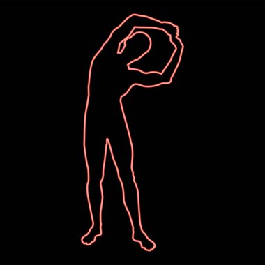 Neon adam spor aktivitelerine eğiliyor erkek egzersiz silueti yoga ön görünümü renk vektörü illüstrasyon düz ışık stili