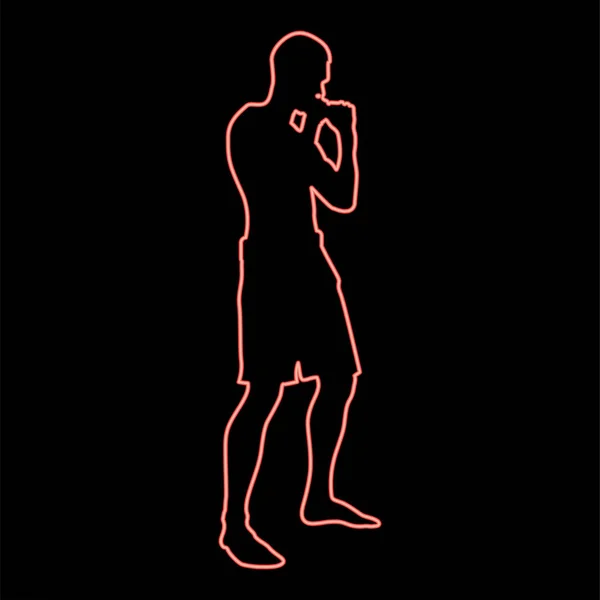 Combattant Néon Position Combat Homme Faisant Des Exercices Sport Action — Image vectorielle