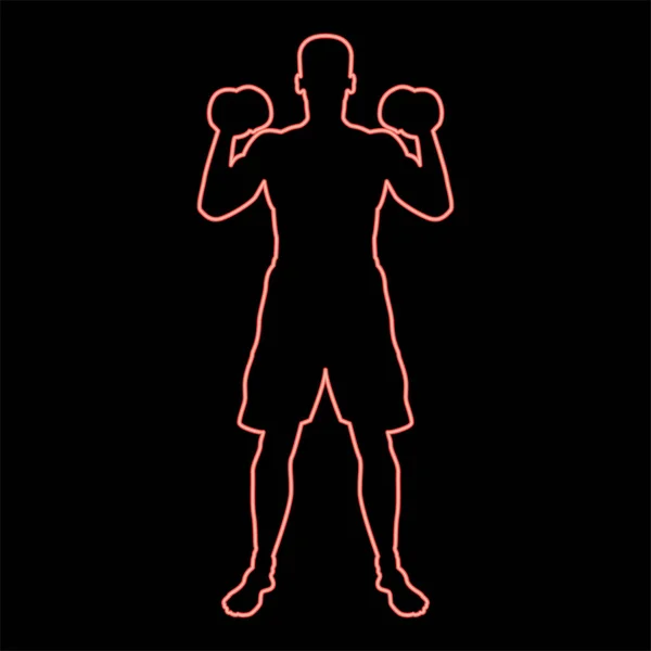 Neon Man Doet Oefeningen Met Halters Sport Actie Mannelijke Workout — Stockvector