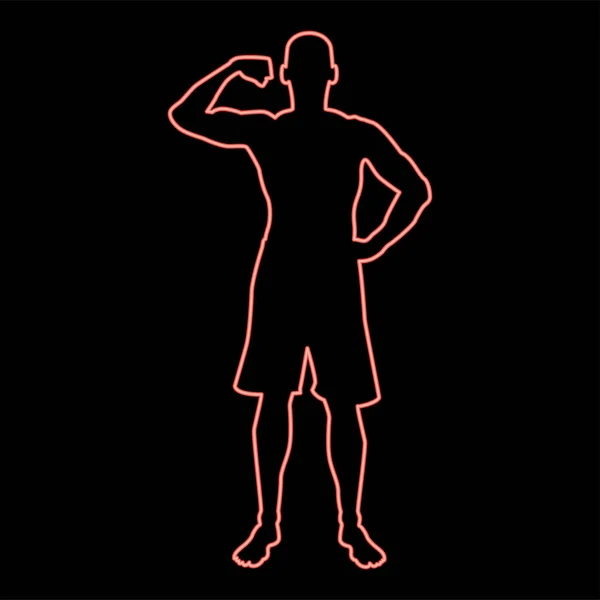 Neon Testépítő Bemutató Bicepsz Izmok Testépítés Sport Koncepció Sziluett Elölnézet — Stock Vector