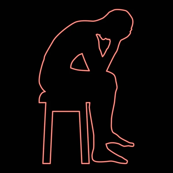 Neón Hombre Sosteniendo Cabeza Concepto Problema Silueta Sentado Sin Asiento — Archivo Imágenes Vectoriales