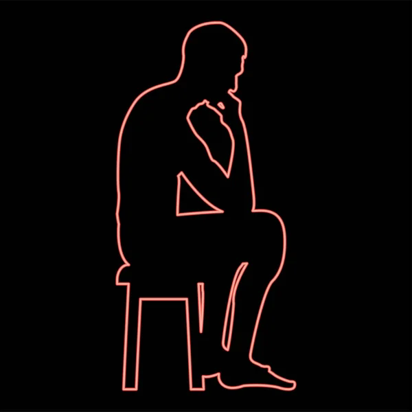 Νέον Σκέψης Άνθρωπος Κάθεται Ένα Σκαμνί Σιλουέτα Εικονογραφημένο Χρώμα Διάνυσμα — Διανυσματικό Αρχείο