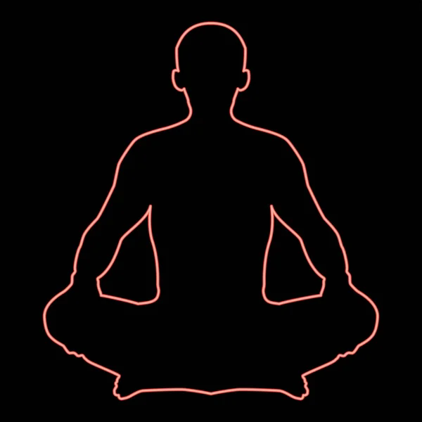 Neon Man Pose Lotus Yoga Pose Meditation Position Σιλουέτα Asana — Διανυσματικό Αρχείο
