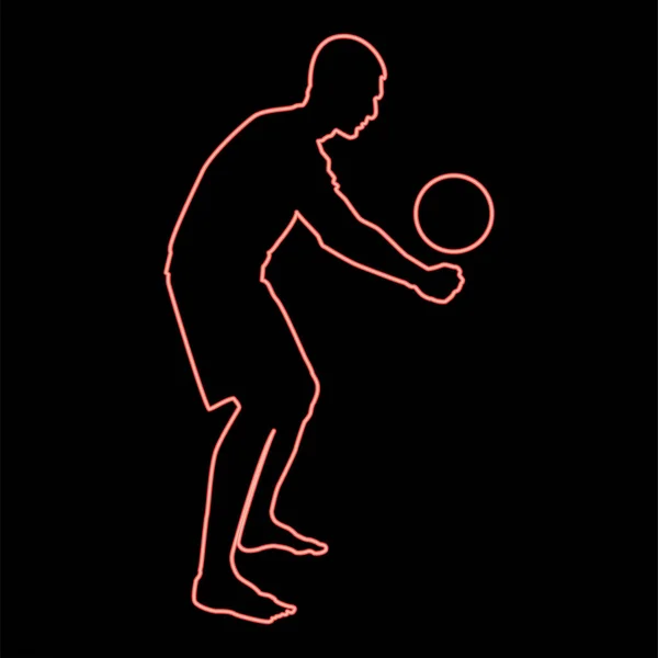 Неоновий Гравець Волейбол Потрапляє Видом Знизу Силует Атака Знаменитий Колір — стоковий вектор