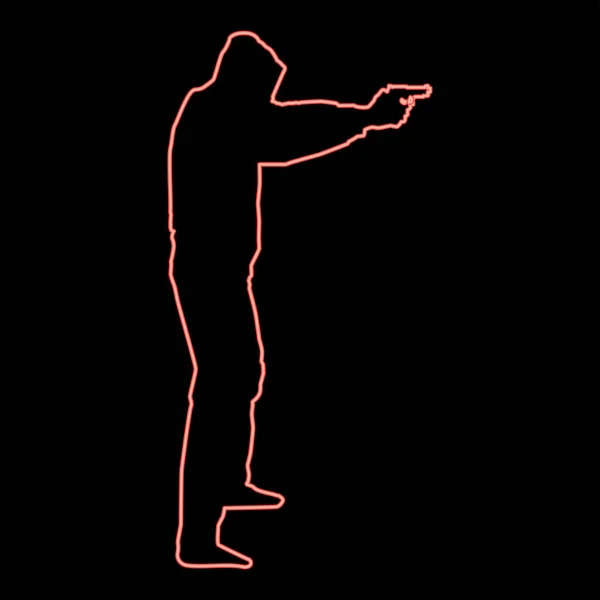 Neon Man Huven Med Pistol Koncept Fara Utsträckta Armar Ikoniska — Stock vektor
