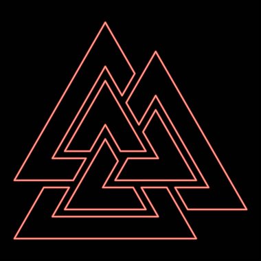 Neon valknut işaret sembolü kırmızı renk vektör illüstrasyon resmi düz ışık