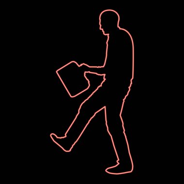 Çantası olan neon neon neon neon neşe dolu bir adam başarı kavramı başarılı bir iş adamı kırmızı renk çizimi düz resim çizimi ışık