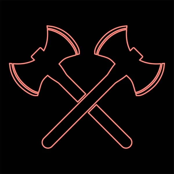 Néon Deux Axes Viking Double Face Couleur Rouge Vecteur Illustration — Image vectorielle