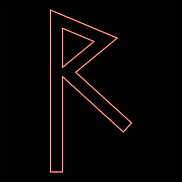Neon Raido Rune Raid Symbool Weg Rode Kleur Vector Illustratie — Stockvector