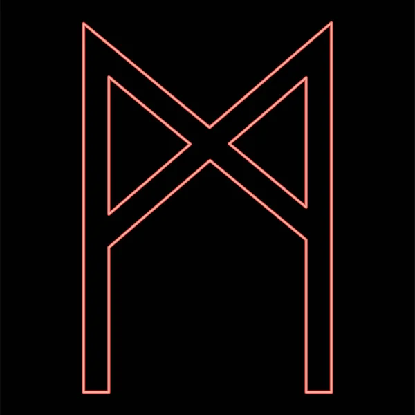 Neon Mannaz Rune Man Menselijk Symbool Rood Kleur Vector Illustratie — Stockvector