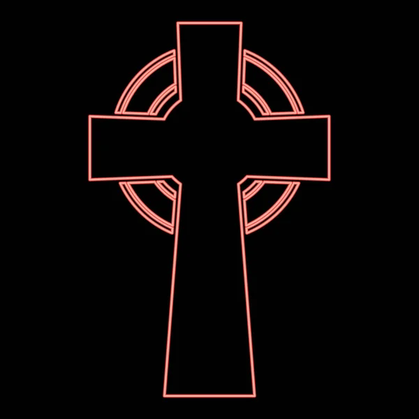 Neon Celtic Cross Red Color Vector Illustration Image Flat Style — Stock Vector