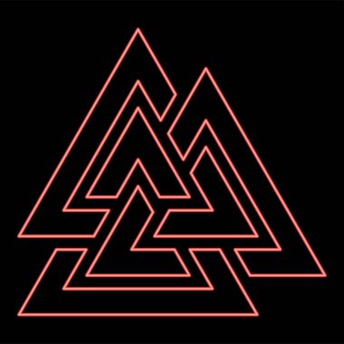 Neon valknut sembolü kırmızı renk vektör illüstrasyon resmi düz stil ışık