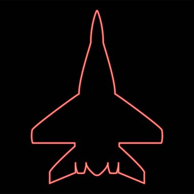 Neon savaş uçağı. Askeri savaş uçağı. Kırmızı renk vektör çizimi.