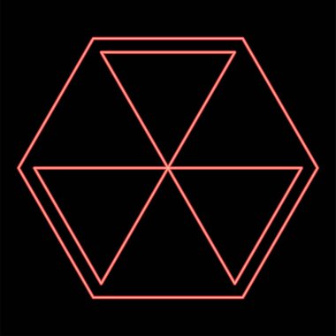 Neon soyut küp şekli Hexagon kutusu kırmızı renk vektörü resimleme düz biçim ışığı