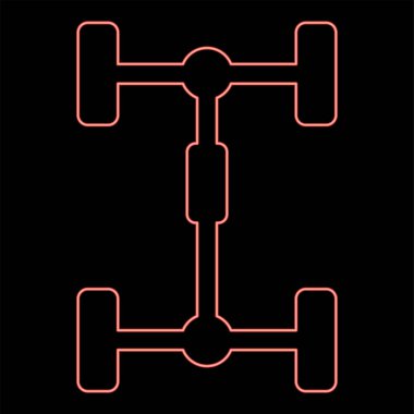 Araç Aracı için neon şasi şasi taşıyıcısı. Kırmızı çerçeve renk vektör illüstrasyon resmi düz ışık