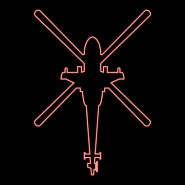 Neon helikopter üst görünümü Savaş helikopteri kırmızı renk çizim düz stil ışık