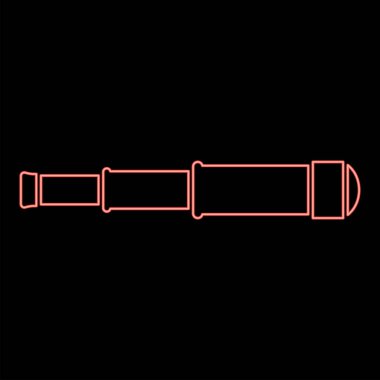 Neon dürbünü tek göz teleskop merceği kırmızı renk vektör illüstrasyon düz resim tarzı ışık