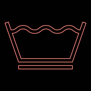 Neon hassas yıkama kıyafetleri bakım sembolleri çamaşır konsepti kırmızı renk vektör ilüstrasyon resmi düz ışık tarzı