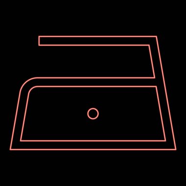 Neon ütüleme, yüz on derece yavaş sıcaklığa, yüz on derece kıyafet bakım sembollerine, çamaşır yıkama konseptine, kırmızı renk vektör resimleme düz ışık biçimine izin verir.