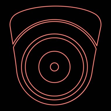 Neon video kamera küresel kamera izleme aygıtı izleme mobese güvenlik konsepti kırmızı renk çizimi düz resim ışık