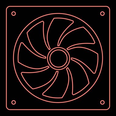 Bilgisayar işlemcisi Soğutucu CPU soğutma sistemi için neon fan Ventilatör kırmızı renk vektör resimleme düz resim ışık