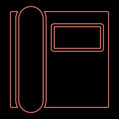 Kırmızı renk vektör illüstrasyon resmi düz stil ışık kullanarak ofis için neon telefon faks makinesi