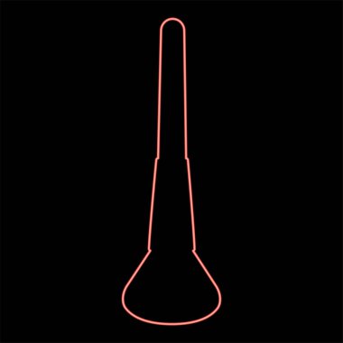 Makyaj için neon kozmetik fırçası Profesyonel yüz bakımı aracı Cilt konsepti kırmızı renk vektör illüstrasyon resmi düz ışık