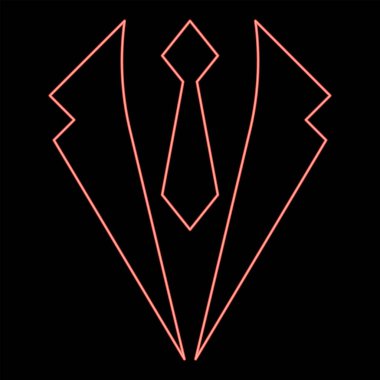 Neon iş konsepti Ceket ve kravat Kravat Kıyafetli Düğün Erkekleri Kıyafeti Temsilcisi fikir kırmızı renk vektörü çizim düz ışık tarzı