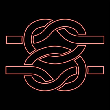 Neon iki deniz düğümlü halat halatı kıvrılmış deniz kablosu kırmızı renk vektör illüstrasyon düz görüntü ışık