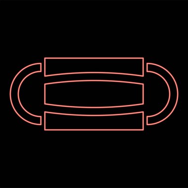 Neon tek kullanımlık tıbbi maske hastane kirliliği virüsü COVID 19 'u koronavirüs kırmızı renk illüstrasyon görüntüsü düz stil ışık