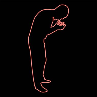 Neon adam yüzünü yıkar, erkek yüzünü yıkar, yüzünü yıkar, görünüşüne önem verir, hijyen köpükleri elinde kırmızı renk çizimi, düz ışık stili.