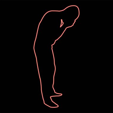 Neon adam yüzünü yıkar, erkek yüzünü yıkar, yüzünü yıkar. Onun konsepti görünüşüne önem verir. Hijyen kırmızısı renk vektör çizimi düz ışık stili.