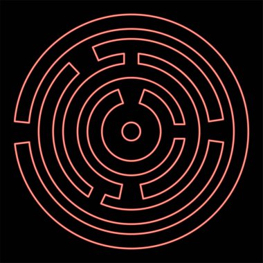 Neon round labyrinth Circle maze red color vector illustration image flat style light