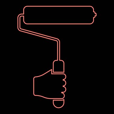 Neon paint roller in hand use tool arm red color vector illustration image flat style light