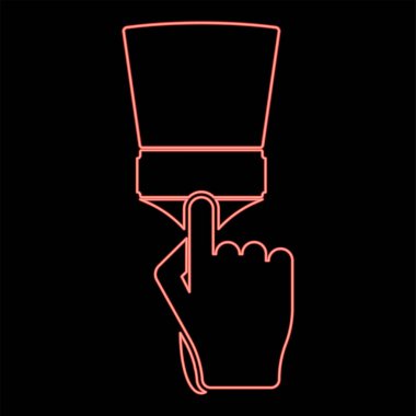 Neon paint brush in hand use tool arm red color vector illustration image flat style light