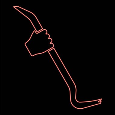 Neon crowbar in hand holding tool use Arm using Multifunctional utility bar red color vector illustration image flat style light