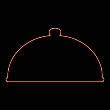 Neon cloche serving dish Restaurant cover dome plate covers to keep food warm Convex lid Exquisite presentation gourmet meal Catering concept red color vector illustration image flat style light