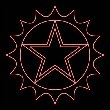 Neon star in circle with sharp edges red color vector illustration image flat style light